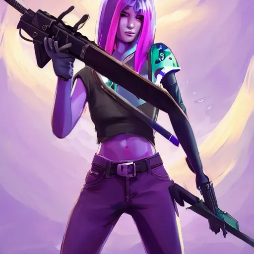 Image similar to beautiful female purple hair katana symmetrical face eyes full length fantasy art apex fortnite Video game icon, 2d game art gta5 cover , official fanart behance hd artstation by Jesper Ejsing, by RHADS, Makoto Shinkai and Lois van baarle, ilya kuvshinov, rossdraws