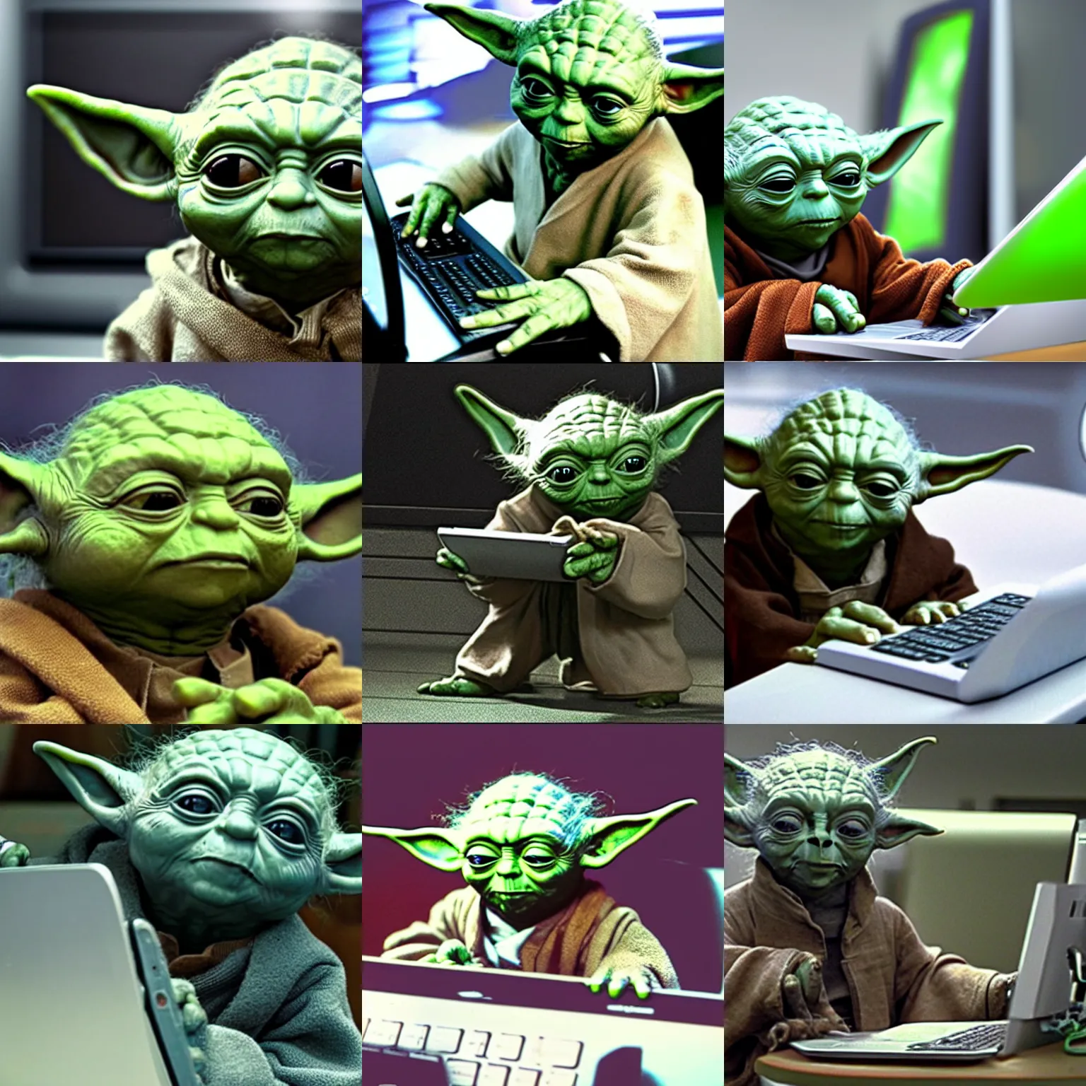 Image similar to yoda using computer