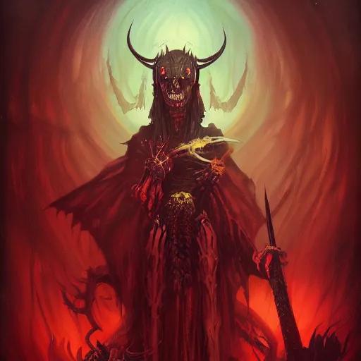Prompt: Demon Knight of Death, by Anato Finnstark, Tom Bagshaw, Brom