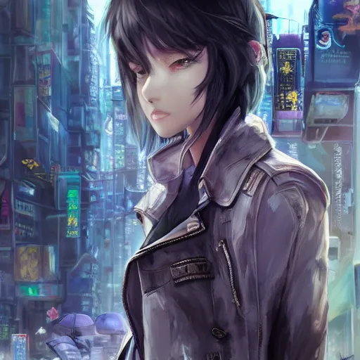 Prompt: dynamic composition, motion, ultra-detailed, incredibly detailed, a lot of details, amazing fine details and brush strokes, colorful and grayish palette, smooth, HD semirealistic anime CG concept art digital painting, watercolor oil painting of Clean and detailed post-cyberpunk sci-fi close-up girl wearing jacket and skirt, in asian city in style of cytus and deemo, blue flame, relaxing, calm and mysterious vibes,, by a Chinese artist at ArtStation, by Huang Guangjian, Fenghua Zhong, Ruan Jia, Xin Jin and Wei Chang. Realistic artwork of a Chinese videogame, gradients, gentle an harmonic grayish colors. set in half-life 2, Matrix, GITS, Blade Runner, Neotokyo Source, Syndicate(2012), dynamic composition, beautiful with eerie vibes, very inspirational, very stylish, with gradients, surrealistic, dystopia, postapocalyptic vibes, depth of field, mist, rich cinematic atmosphere, perfect digital art, mystical journey in strange world