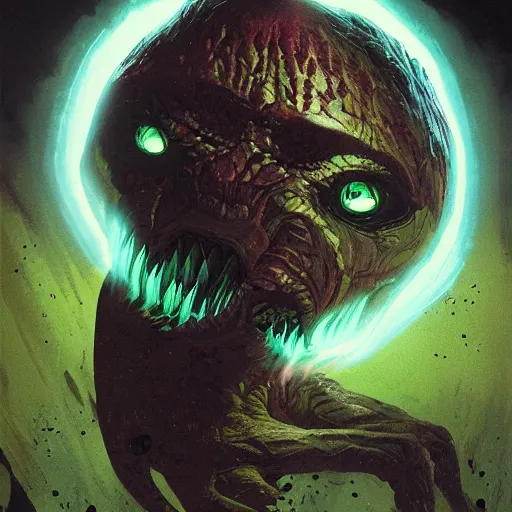 Prompt: creature made of whirlwind with bright glowing eyes, fluid, smooth, crazy, high contrast, sharpness, dramatic, by greg rutkowski and siudmak and richard corben and moebius