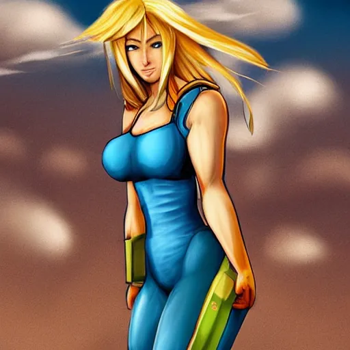 Image similar to Samus Aran\'s casual day at the beach, high quality digital art by Sakimichan