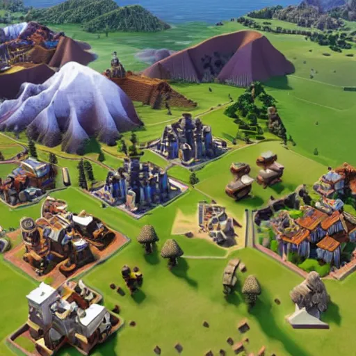 Image similar to civilization 6 video game, Minecraft, map