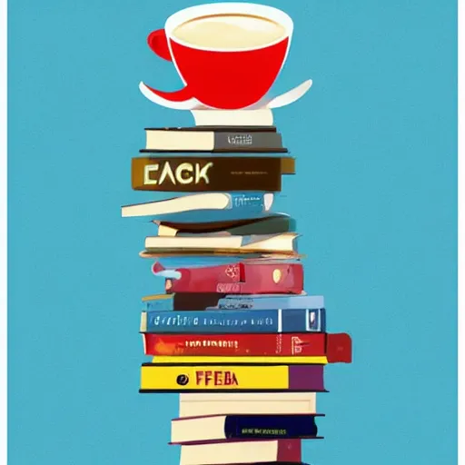 Prompt: Poster of a Cup of coffe on a stack of books, digital art, award winning, trending on artstation, art by artgerm and patrick nagel