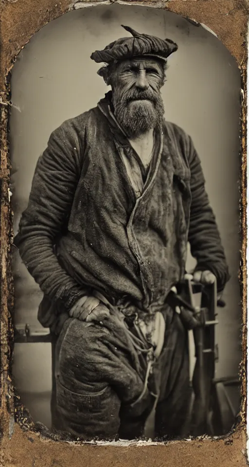 Prompt: a highly detailed digital collodion photograph, a portrait of a shipwright