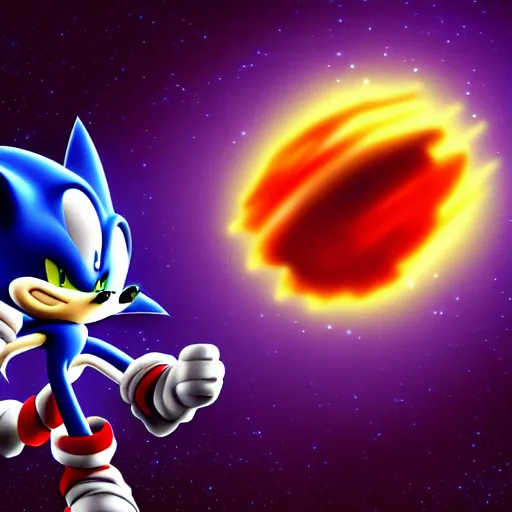 Image similar to cosmic scary sonic hd, dark, fantasy, smooth, dynamic lighting, pixiv style