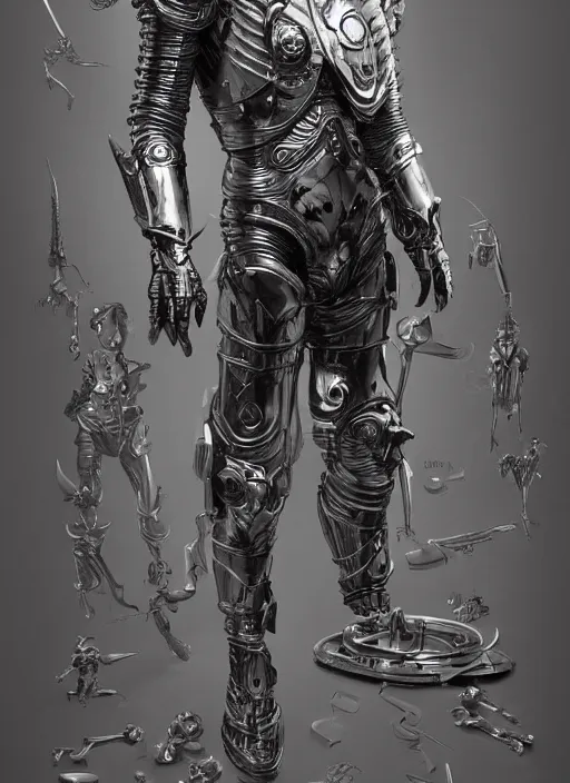 Prompt: powerful male tin man, willem dafoe as tinman, full body character concept, covered in full metal armor, plating, art nouveau, super powers, fantasy, intricate, elegant, highly detailed, digital painting, artstation, concept art, shining, sharp focus, illustration, art by stanley lau
