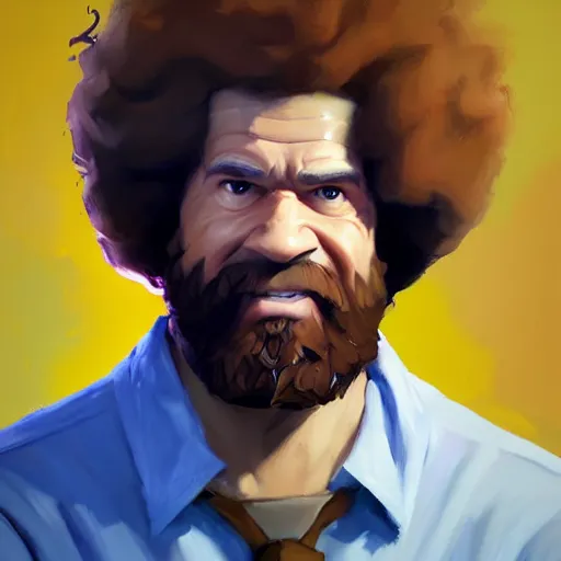 Image similar to Greg Manchess portrait painting of Bob Ross as fortnite character, medium shot, asymmetrical, profile picture, Organic Painting, sunny day, Matte Painting, bold shapes, hard edges, street art, trending on artstation, by Huang Guangjian and Gil Elvgren and Sachin Teng