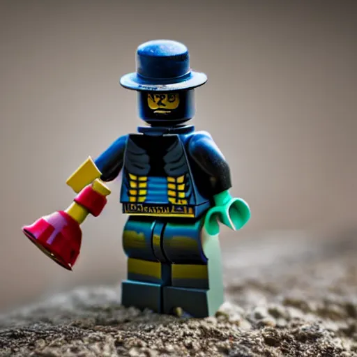 Prompt: Macro photography of a Lego samurai, depth of field, highly detailed