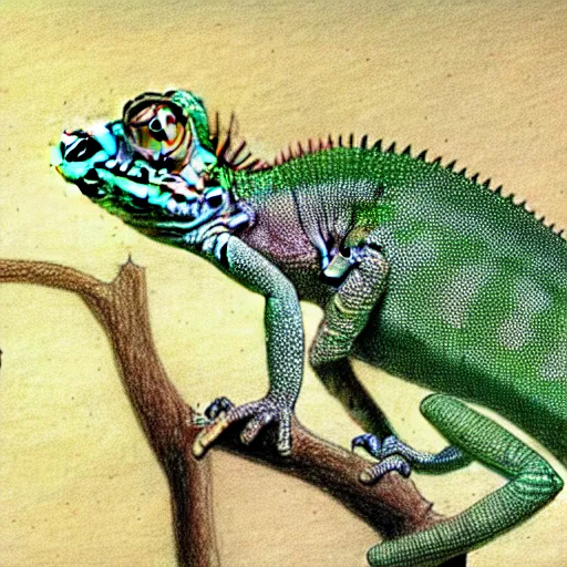 Image similar to a drawing of a chameleon, in the style of leonardo da vinci, leonardo da vinci