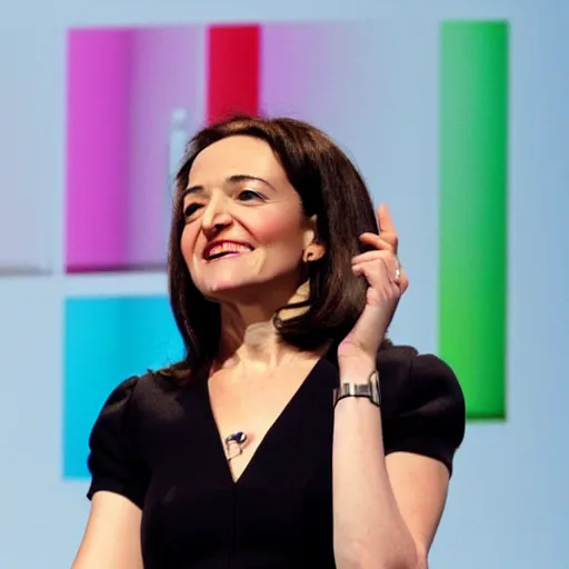 Prompt: Sheryl Sandberg announces the iPod at Apple Keynote