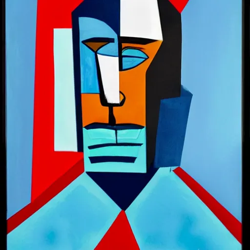 Prompt: matte portrait of a depressed man, by anthony micallef, minimalist cubism, blue color scheme