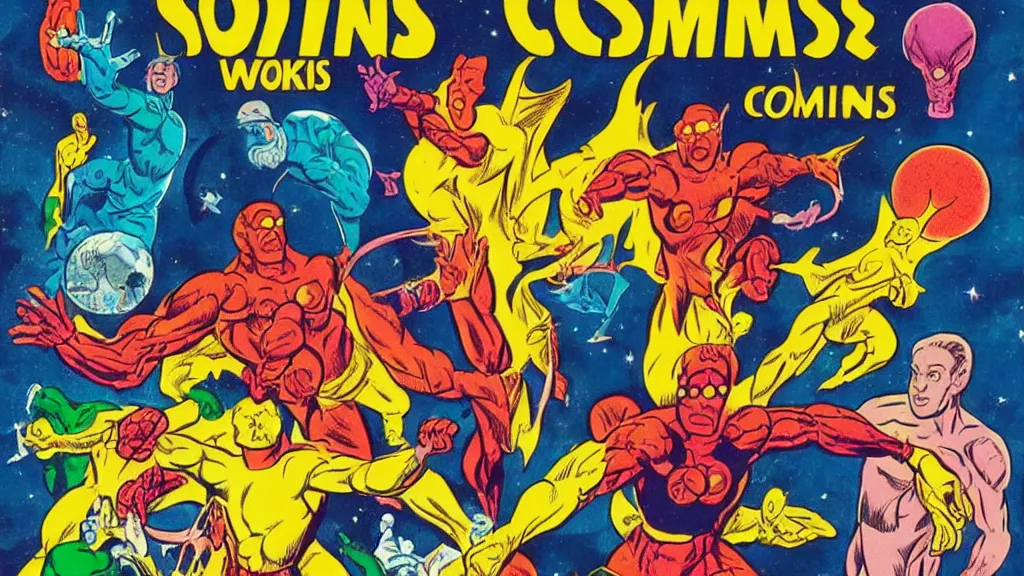 Image similar to the cosmos by Steve Ditko and P. Craig Russell, in color