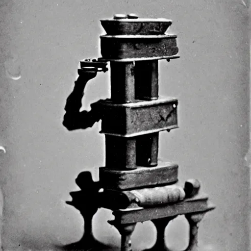 Image similar to 1 8 8 5 photo of a riveted companion!! cube!! from portal 2, daguerrotype, high quality