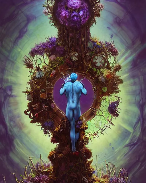 Image similar to the platonic ideal of flowers, rotting, insects and praying of cletus kasady carnage thanos nazgul doctor manhattan chtulu mandelbulb my neighbor totoro bioshock davinci heavy rain, d & d, fantasy, ego death, decay, dmt, psilocybin, art by artgerm and greg rutkowski and alphonse mucha