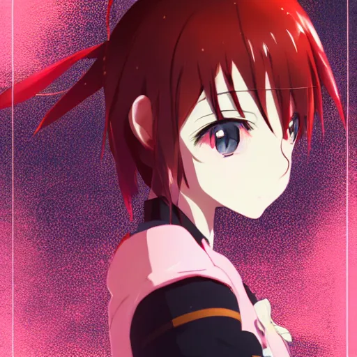 Image similar to High quality portrait of Kasane Teto. Art by Makoto Shinkai, Crunchyroll, pixiv, danbooru, HD, headshot, cinematic still, detailed anime face, bokeh, digital art, cel shading, vivid colors, ambient lighting