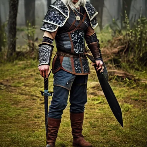 Image similar to a witcher with cloth armor and sword