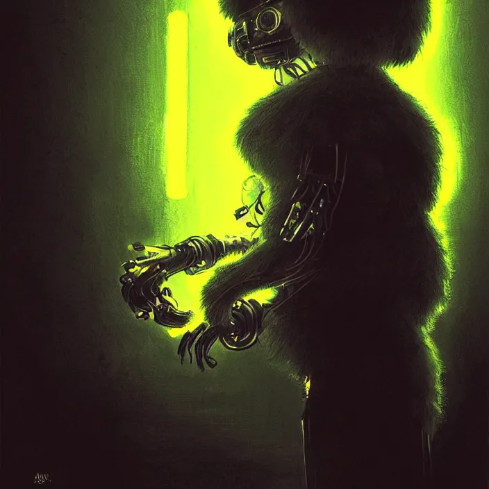 Prompt: cinematic portrait of a cute tennis ball monster, cyberpunk, bladerunner, chalk, masterpiece, trending on artstation, featured on pixiv, cinematic composition, dramatic pose, beautiful lighting, sharp details, hyper - detailed, hd, hdr, 4 k, 8 k, art by basil gogos