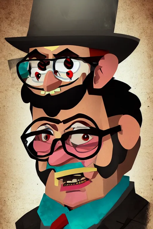 Image similar to portrait of grunkle Stan from gravity falls , concept art, trending on artstation 3D.