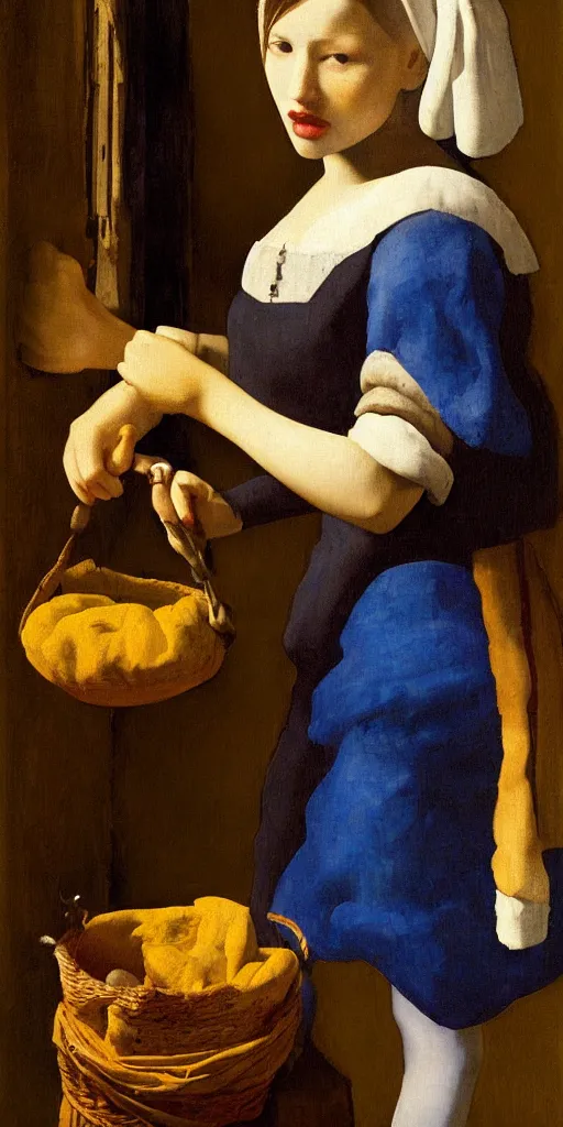 Image similar to Tifa Lockheart painted as the milkmaid by Johannes Vermeer