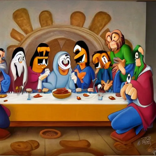 Image similar to The Last Supper painting with Looney Tunes characters