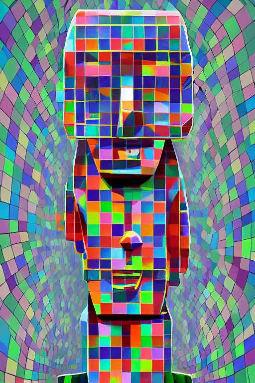 Image similar to cubist moai statue cutout digital illustration cartoon colorful beeple