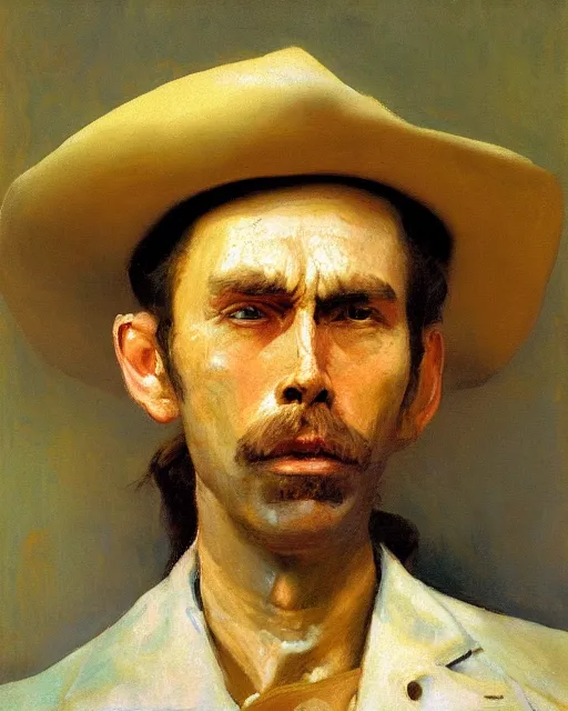 Image similar to painterly portrait, Hank Williams, impasto, fantasy, chuck close:7, carl spitzweg:7, cinematic light, full face, symmetrical face