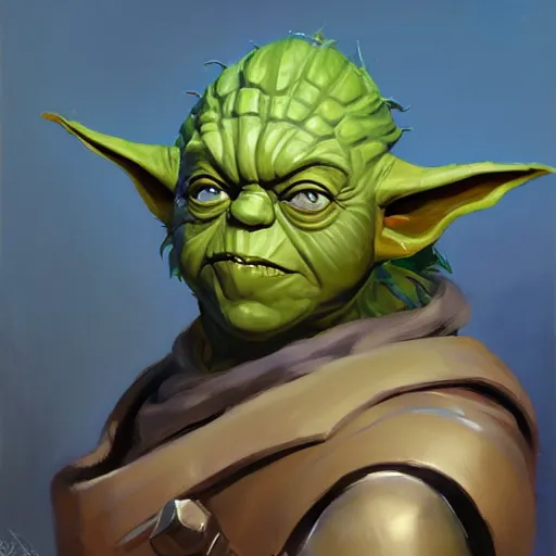 Image similar to greg manchess portrait painting of armored yoda as overwatch character, medium shot, asymmetrical, profile picture, organic painting, sunny day, matte painting, bold shapes, hard edges, street art, trending on artstation, by huang guangjian and gil elvgren and sachin teng