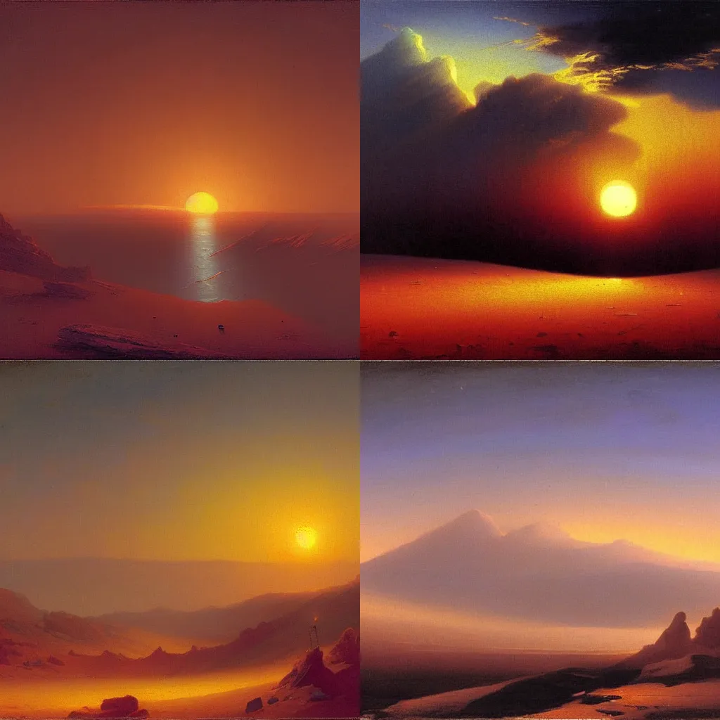 Prompt: sunset on Mars, by aivazovsky