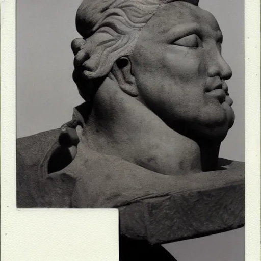 Image similar to Polaroid photo of fragmented greek sculpture of Kim Jong Un