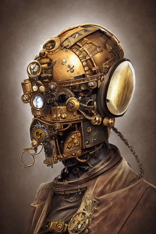 Image similar to steampunk helmet fantasy art mask robot ninja stylized digital illustration sharp focus, elegant intricate digital painting artstation concept art global illumination ray tracing advanced technology chaykin howard and campionpascale and cooke darwyn and davis jack