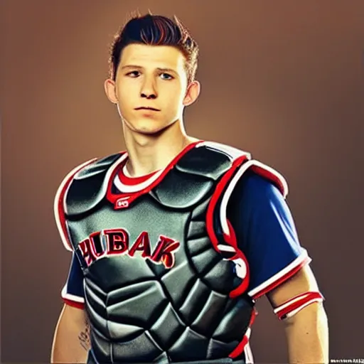 Image similar to “a realistic photo of a guy who is an attractive baseball player man who is part cyborg and part humanoid, who is a robot, Tom Holland”