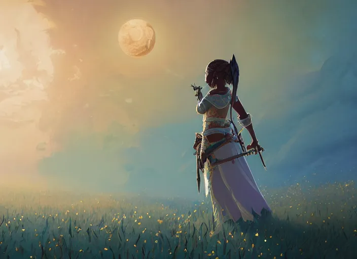 Prompt: highly detailed surreal vfx portrait portrait of regina hall as a moon goddess in breath of the wild, stephen bliss, unreal engine, fantasy art by greg rutkowski, loish, rhads, ferdinand knab, makoto shinkai and lois van baarle, ilya kuvshinov, rossdraws, tom bagshaw, global illumination, radiant light, detailed and intricate environment