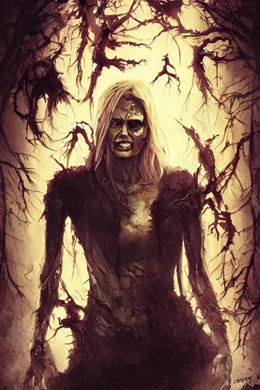 Image similar to movie poster of Daria Strokous staring in a 1980 horror movie, zombie themed, by artgerm and greg rutkowski