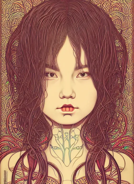 Prompt: a portrait of a pretty sewer punk young lady by audrey kawasaki