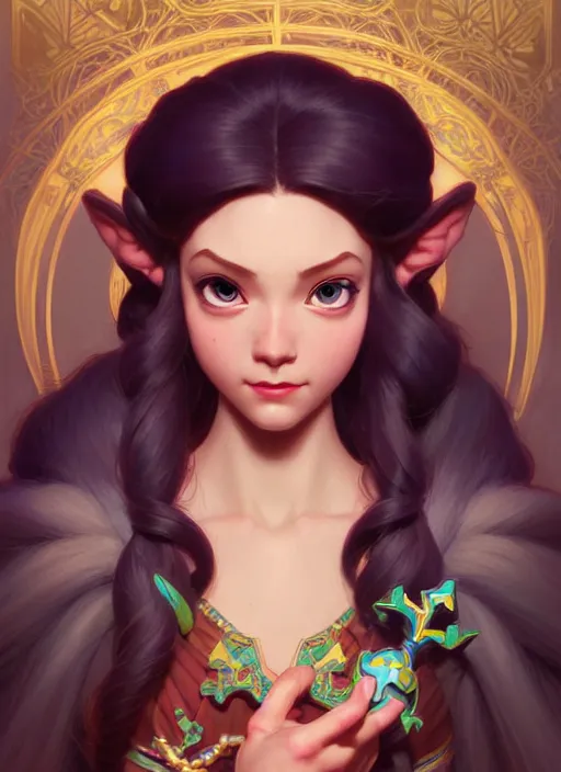 Image similar to portrait of disney zelda, intricate, elegant, highly detailed, my rendition, digital painting, artstation, concept art, smooth, sharp focus, illustration, art by artgerm and greg rutkowski and alphonse mucha and uang guangjian and gil elvgren and sachin teng, symmetry!!