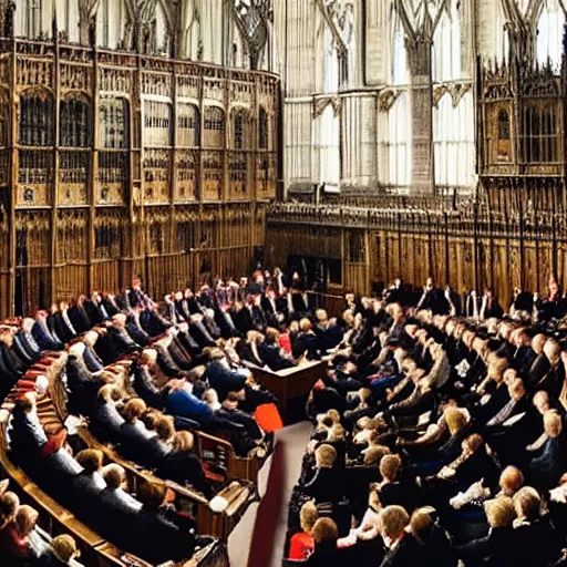 Prompt: british parliament, members are discussing aggressively