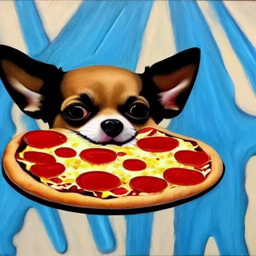 Prompt: abstract painting of a Chihuahua and pizza