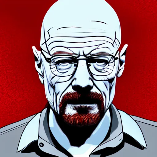 Image similar to walter white's head coming out of a red mist, epic, trending on artstation, profile pic, centered, accurate anatomy, highly detailed, digital art,