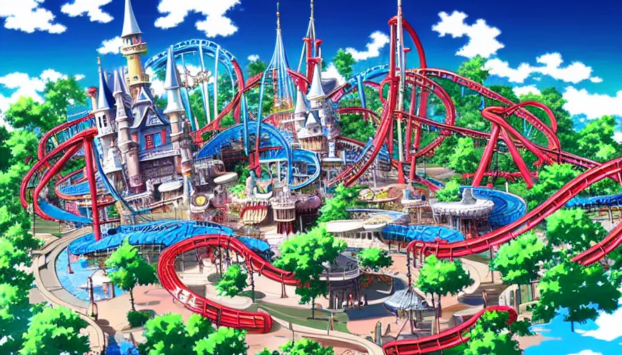 Image similar to anime theme park. detailed, elegant, intricate, 4k