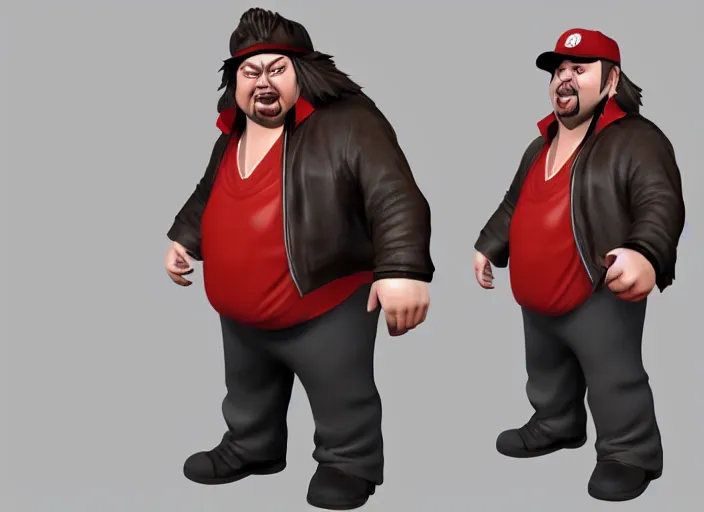 Image similar to 3 d model of chumlee character in fighting game, stylized 3 d graphics, hdr, ultra graphics, ray tracing, 4 k image