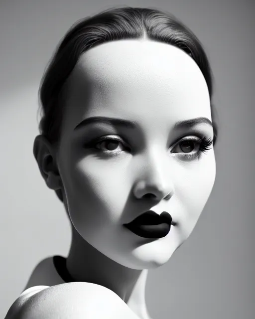 Image similar to black and white dreamy young beautiful female artificial intelligence, cinematic, rim light, photo - realistic, elegant, high detail, 8 k, masterpiece, photo taken in 1 9 3 0