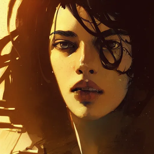 Image similar to portrait of a latin young woman, curlybrown hair and, wearing round thin, she has a big, round jawline, dramatic lighting, illustration by greg rutkowski, yoji shinkawa, 4 k, digital art, concept art, trending on artstation