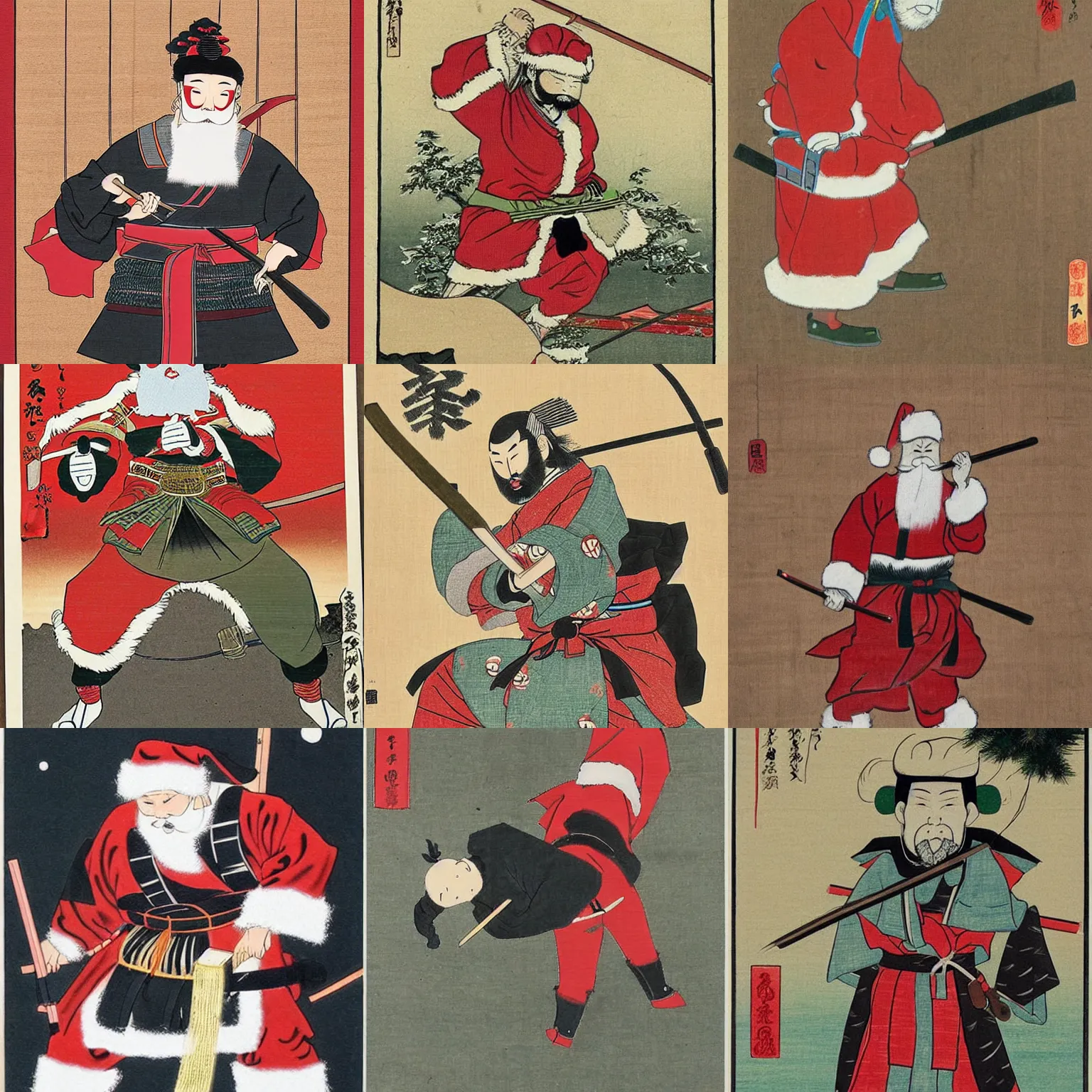 Image similar to santa as a samurai. traditional japanese art.