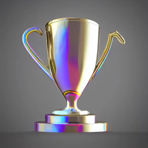 Prompt: A gorgeous render of an iridescent trophy on a white background, Blender