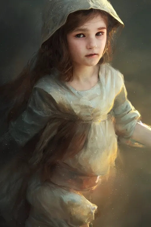 Image similar to medieval little girl, joyful, close-up portrait, intricate, elegant, volumetric lighting, scenery, digital painting, highly detailed, artstation, sharp focus, illustration, concept art, ruan jia, steve mccurry