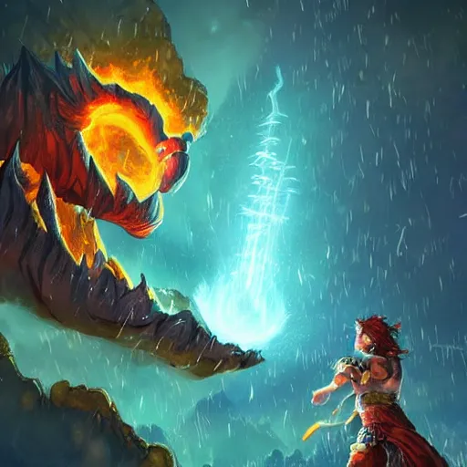 Image similar to giant fiery meteors rain, hearthstone art style, epic fantasy style art, fantasy epic digital art, epic fantasy card game art