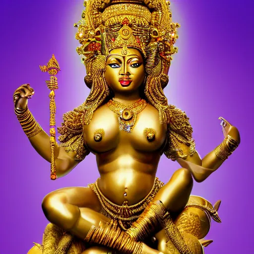 Image similar to a statue of nicki minaj as a fertility goddess, hinduism, gold, ultra realistic, intricate, epic lighting, futuristic, 8 k resolution