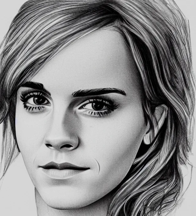 Image similar to one - line drawing of emma watson, on canvas, in the style of matte, digital art