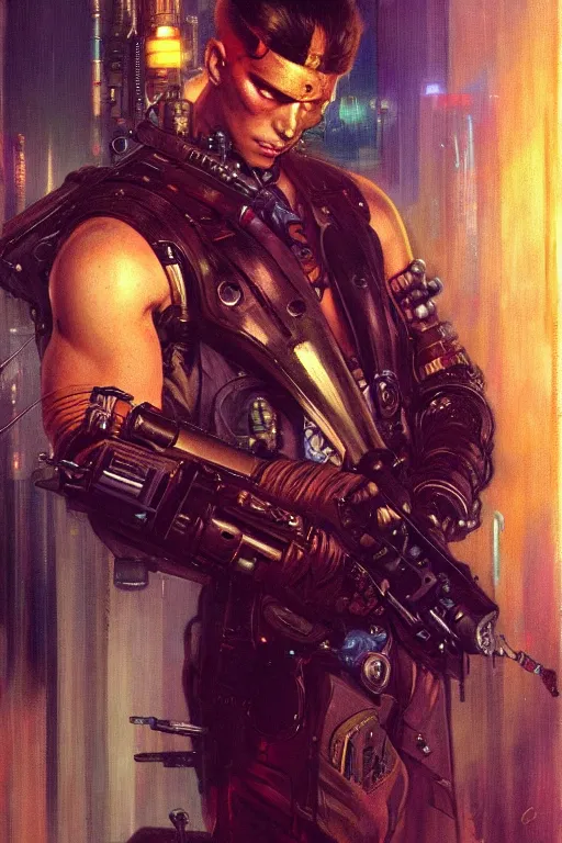 Image similar to cyberpunk, attractive male, character design, painting by gaston bussiere, katsuya terada, frank frazetta, tom of finland, trending on artstation